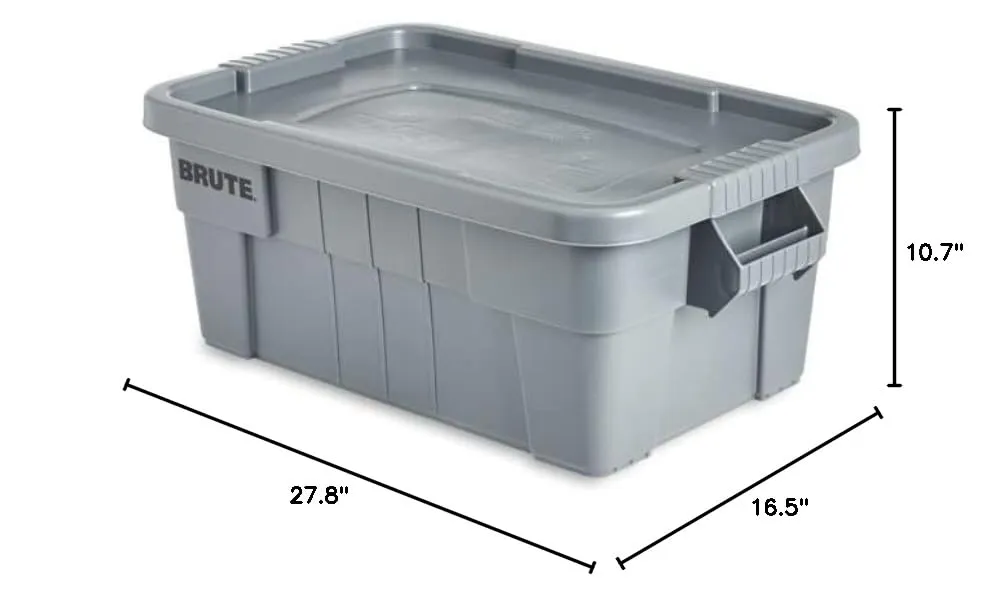 Rubbermaid Commercial Products BRUTE Tote Storage Bin with Lid, 14-Gallon, Gray, Rugged/Reusable Boxes for Moving/Camping/Garage/Basement Storage, Pack of 6