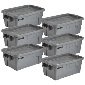 Rubbermaid Commercial Products BRUTE Tote Storage Bin with Lid, 14-Gallon, Gray, Rugged/Reusable Boxes for Moving/Camping/Garage/Basement Storage, Pack of 6