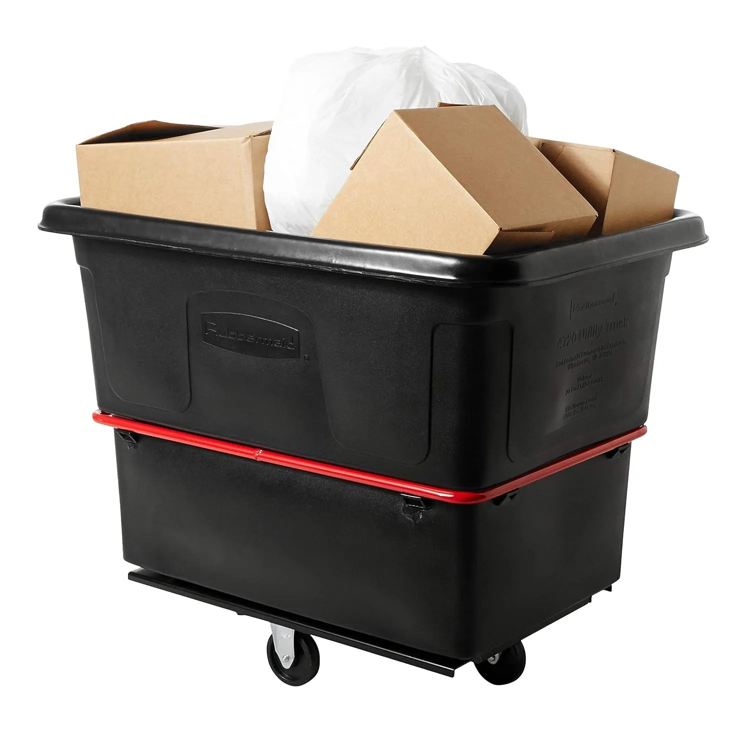 Rubbermaid Commercial Products Bulk Cube Truck with Wheels, 8 Cu. Ft., Black, Transport up to 300 lb. of Waste/Laundry/Linen/Supply/Packaging Material for Hospital/Hotel/School