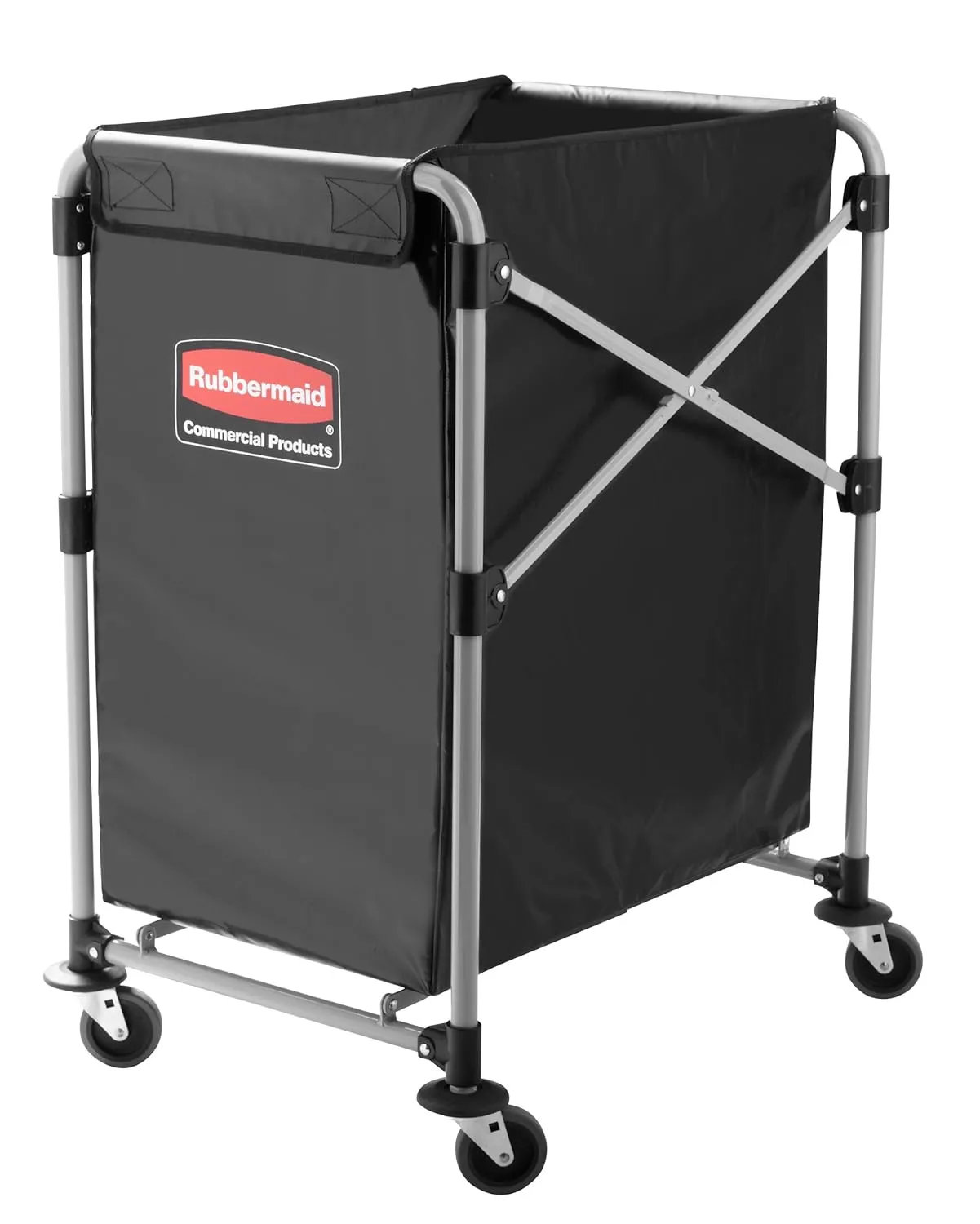 Rubbermaid Commercial Products, Collapsible X Cart, Black, Steel 4 Bushel Bin, Commercial Laundry Cart with Wheels for Hotel/Nursing Home/Home/College Easily Move Laundry/Supplies/Groceries