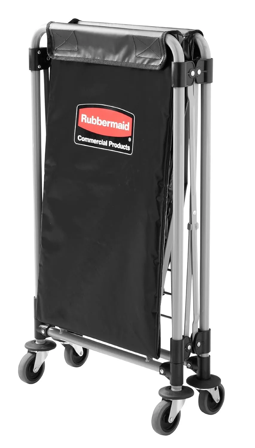 Rubbermaid Commercial Products, Collapsible X Cart, Black, Steel 4 Bushel Bin, Commercial Laundry Cart with Wheels for Hotel/Nursing Home/Home/College Easily Move Laundry/Supplies/Groceries