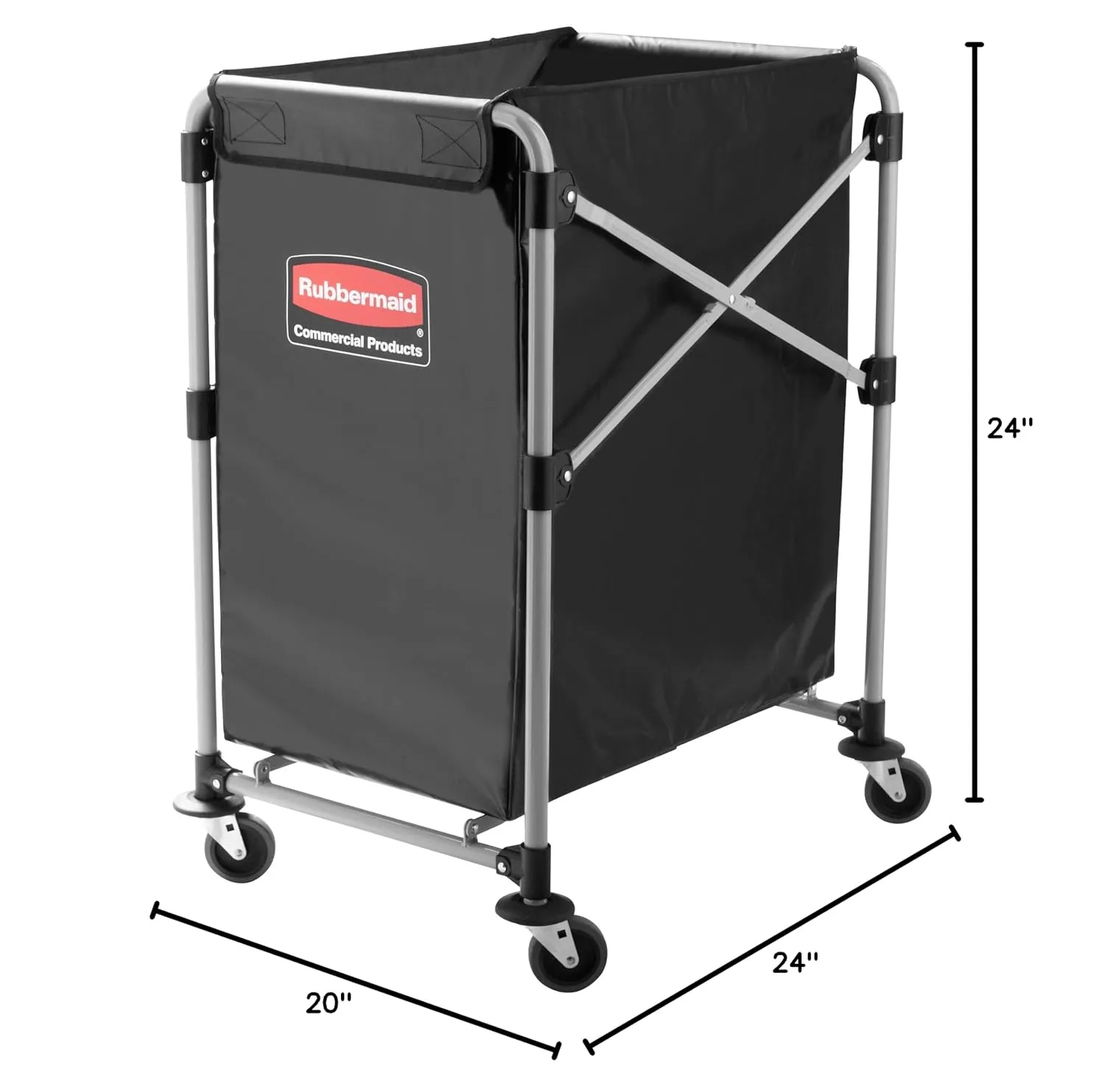 Rubbermaid Commercial Products, Collapsible X Cart, Black, Steel 4 Bushel Bin, Commercial Laundry Cart with Wheels for Hotel/Nursing Home/Home/College Easily Move Laundry/Supplies/Groceries