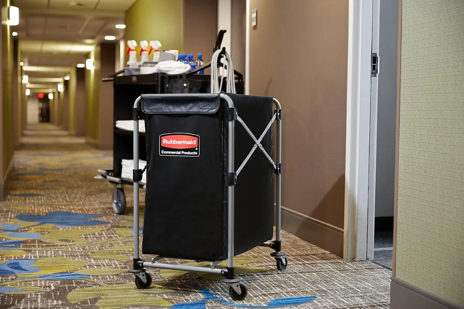 Rubbermaid Commercial Products, Collapsible X Cart, Black, Steel 4 Bushel Bin, Commercial Laundry Cart with Wheels for Hotel/Nursing Home/Home/College Easily Move Laundry/Supplies/Groceries