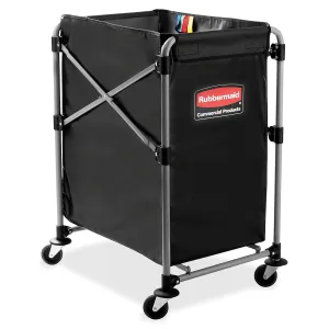 Rubbermaid Commercial Products, Collapsible X Cart, Black, Steel 4 Bushel Bin, Commercial Laundry Cart with Wheels for Hotel/Nursing Home/Home/College Easily Move Laundry/Supplies/Groceries