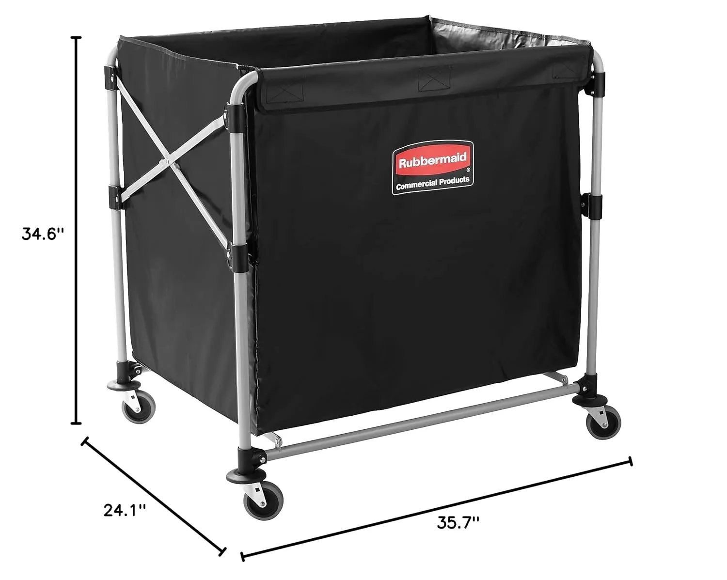 Rubbermaid Commercial Products, Collapsible X Cart, Black, Steel 8 Bushel Bin, Commercial Laundry Cart with Wheels for Hotel/Nursing Home/Home/College Easily Move Laundry/Supplies/Groceries