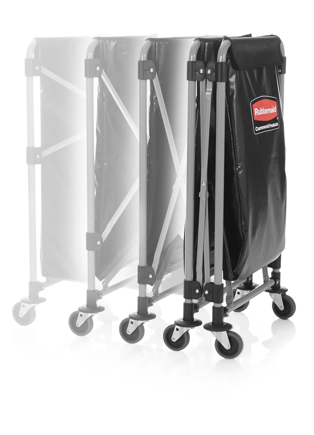 Rubbermaid Commercial Products, Collapsible X Cart, Black, Steel 8 Bushel Bin, Commercial Laundry Cart with Wheels for Hotel/Nursing Home/Home/College Easily Move Laundry/Supplies/Groceries