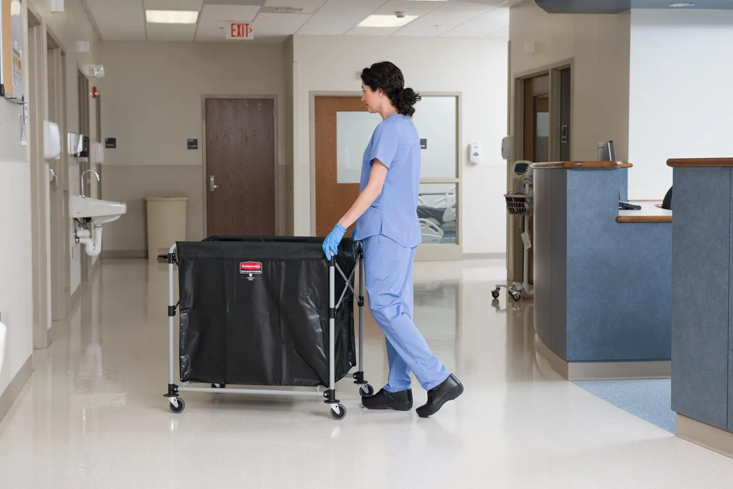 Rubbermaid Commercial Products, Collapsible X Cart, Black, Steel 8 Bushel Bin, Commercial Laundry Cart with Wheels for Hotel/Nursing Home/Home/College Easily Move Laundry/Supplies/Groceries