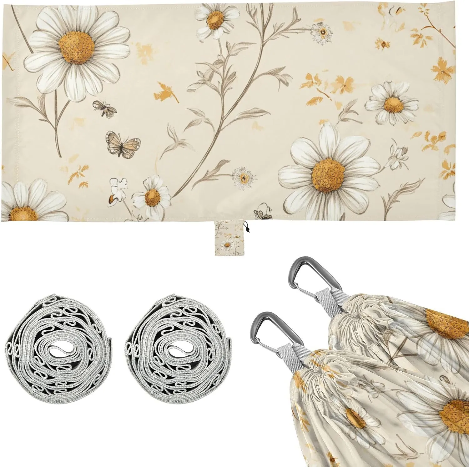 Rustic Daisy Flowers Beige Outdoor Hammocks Indoor Hammock for Outside Patio Garden