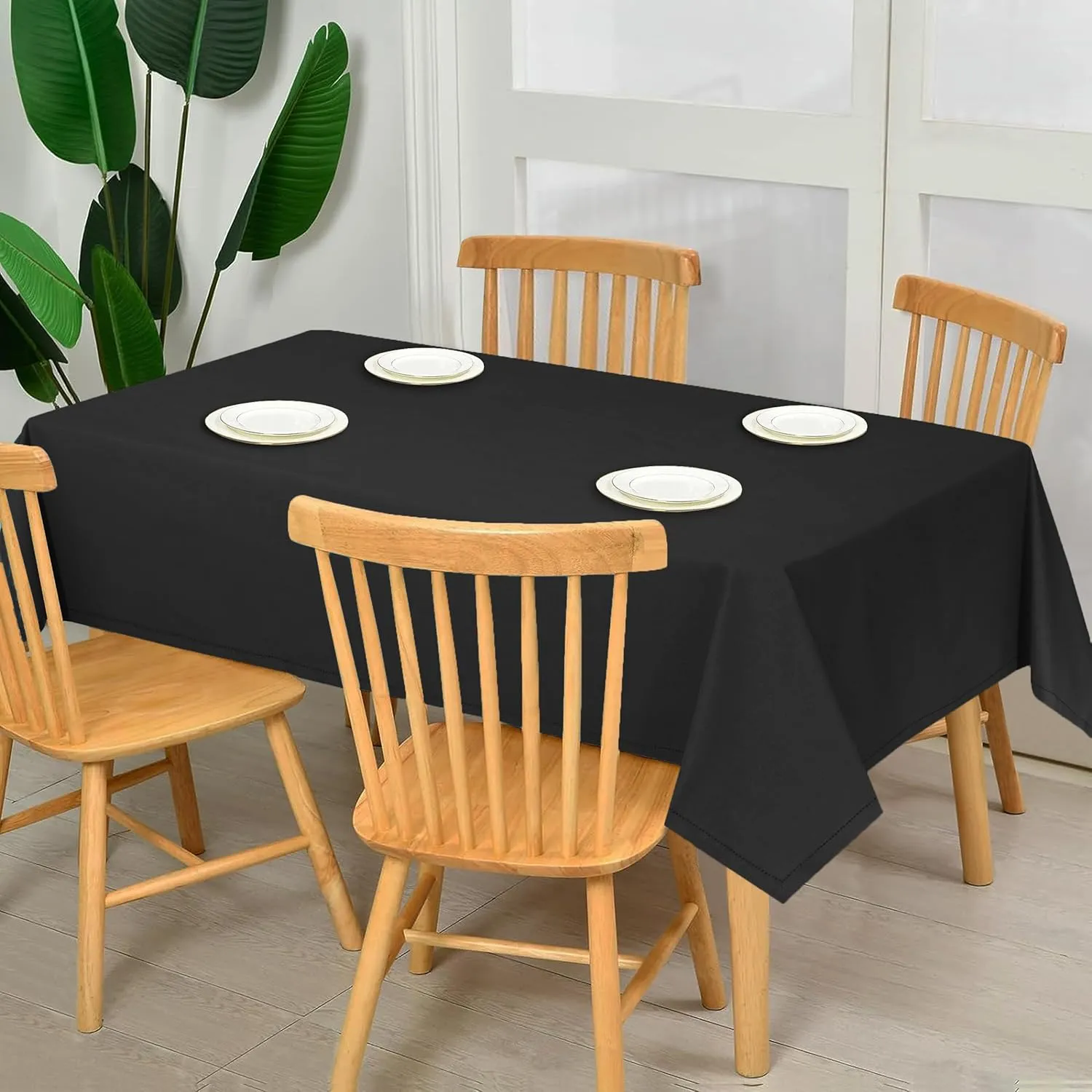 RUVANTI Cotton Linen Table Cloth Rectangle Table 72x54 Inch, Classic Hemstitch, Stain ‎Resistant, Washable Tablecloth Perfect for Coffee Table Cover, Dining, Hotel, Weddings and Parties – Black