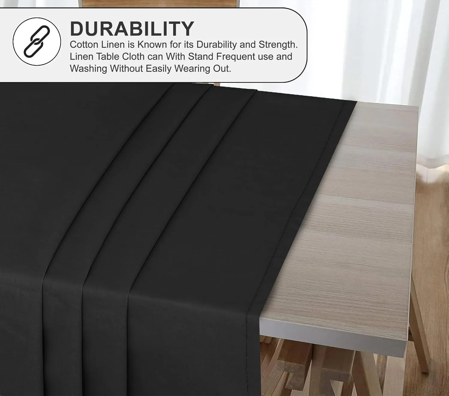 RUVANTI Cotton Linen Table Cloth Rectangle Table 72x54 Inch, Classic Hemstitch, Stain ‎Resistant, Washable Tablecloth Perfect for Coffee Table Cover, Dining, Hotel, Weddings and Parties – Black
