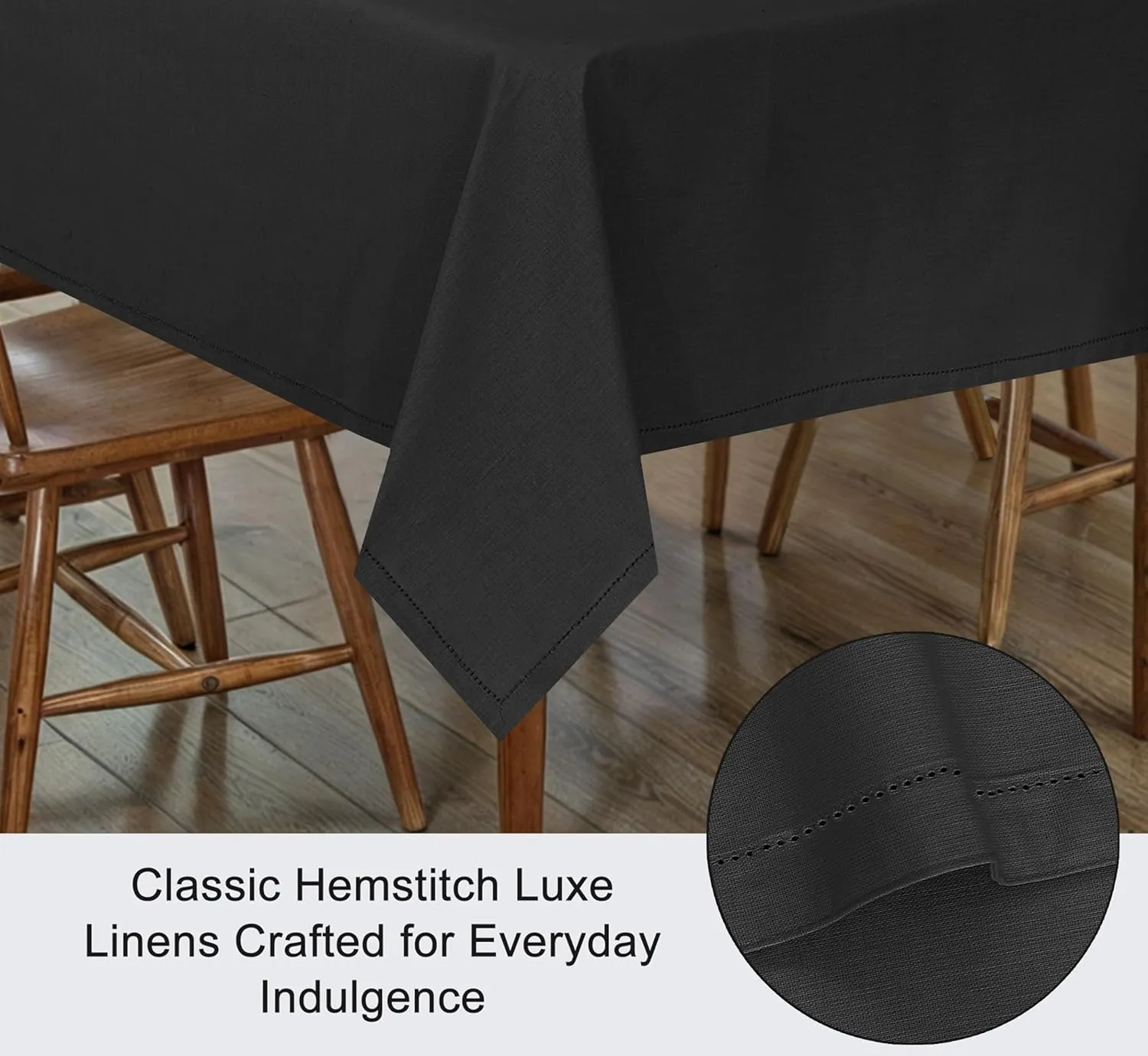 RUVANTI Cotton Linen Table Cloth Rectangle Table 72x54 Inch, Classic Hemstitch, Stain ‎Resistant, Washable Tablecloth Perfect for Coffee Table Cover, Dining, Hotel, Weddings and Parties – Black