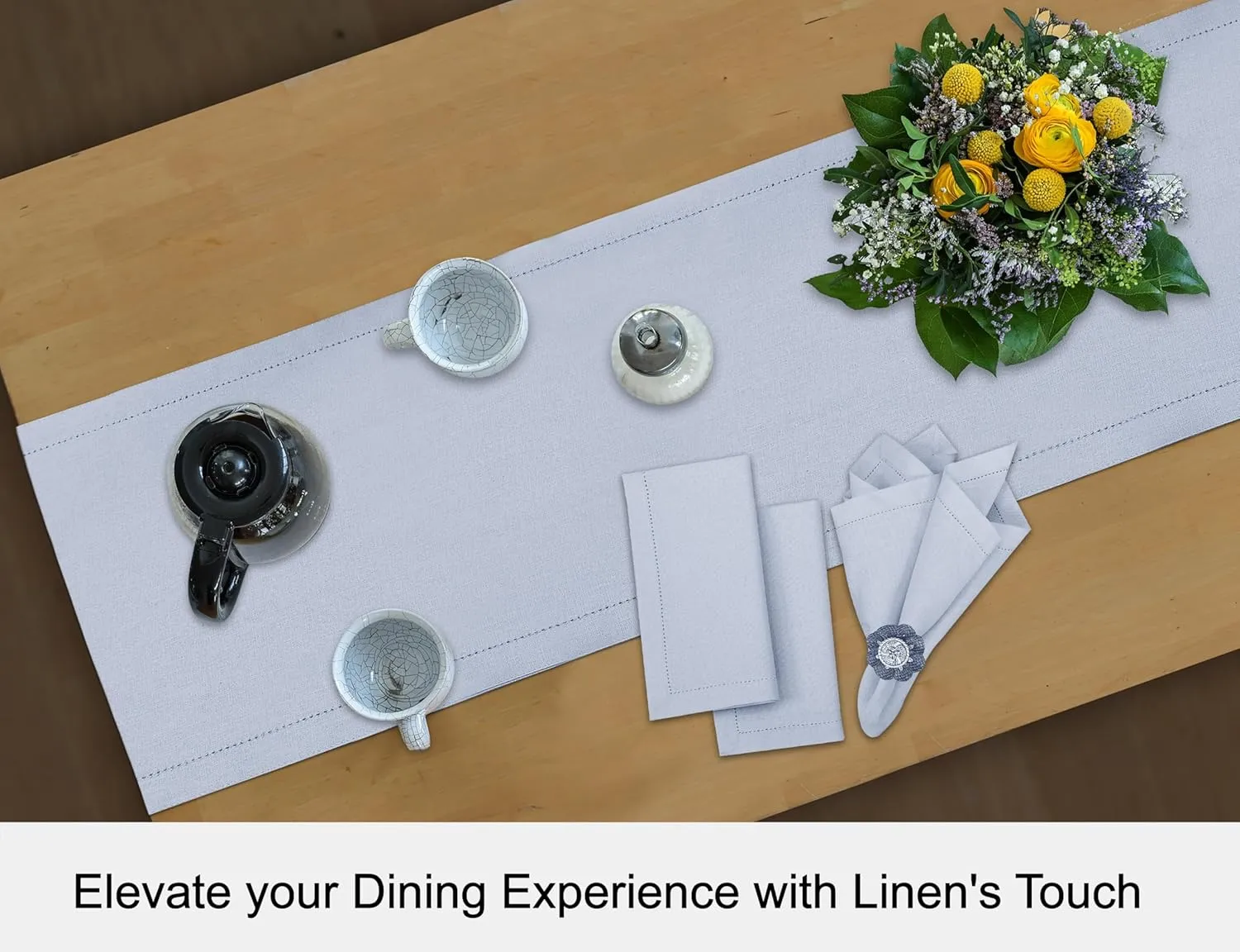 Ruvanti Linen Table Runner 108 Inches, Classic Hemstitch, Washable, Reusable, Non-Slipping, Stain Resistant- Perfect for Parties, Weddings, Dinners, Thanksgiving, Christmas, Indoor use – Arctic Ice