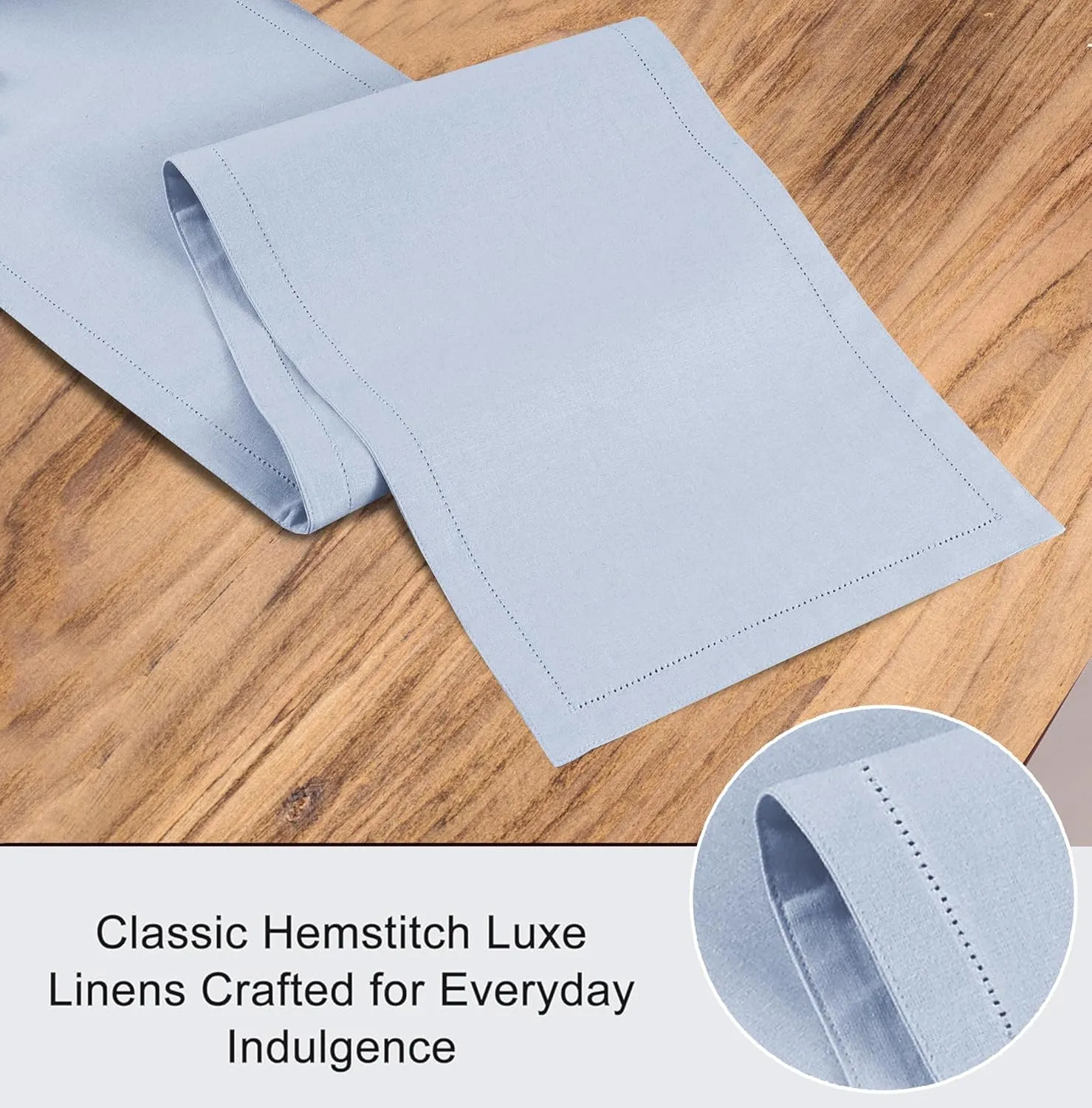Ruvanti Linen Table Runner 108 Inches, Classic Hemstitch, Washable, Reusable, Non-Slipping, Stain Resistant- Perfect for Parties, Weddings, Dinners, Thanksgiving, Christmas, Indoor use – Arctic Ice