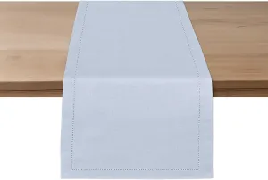 Ruvanti Linen Table Runner 108 Inches, Classic Hemstitch, Washable, Reusable, Non-Slipping, Stain Resistant- Perfect for Parties, Weddings, Dinners, Thanksgiving, Christmas, Indoor use – Arctic Ice