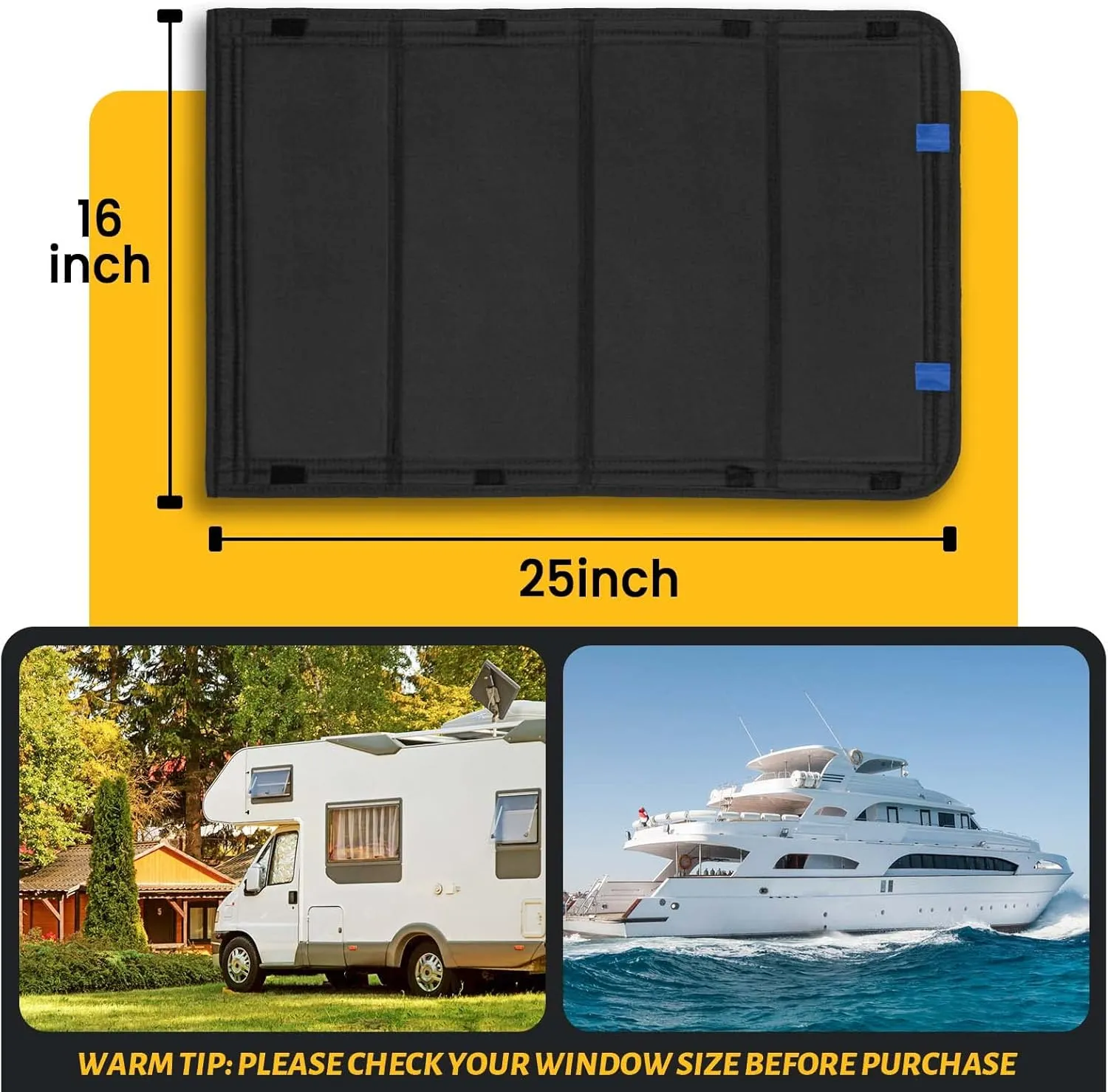 RV Door Window Shade, New Model Foldable RV Blackout Window Cover, UV Rays Protection Camper Trailer Door Window Cover, Hook and Loop Fastener Waterproof Thickened Oxford Fabric (Black-B)