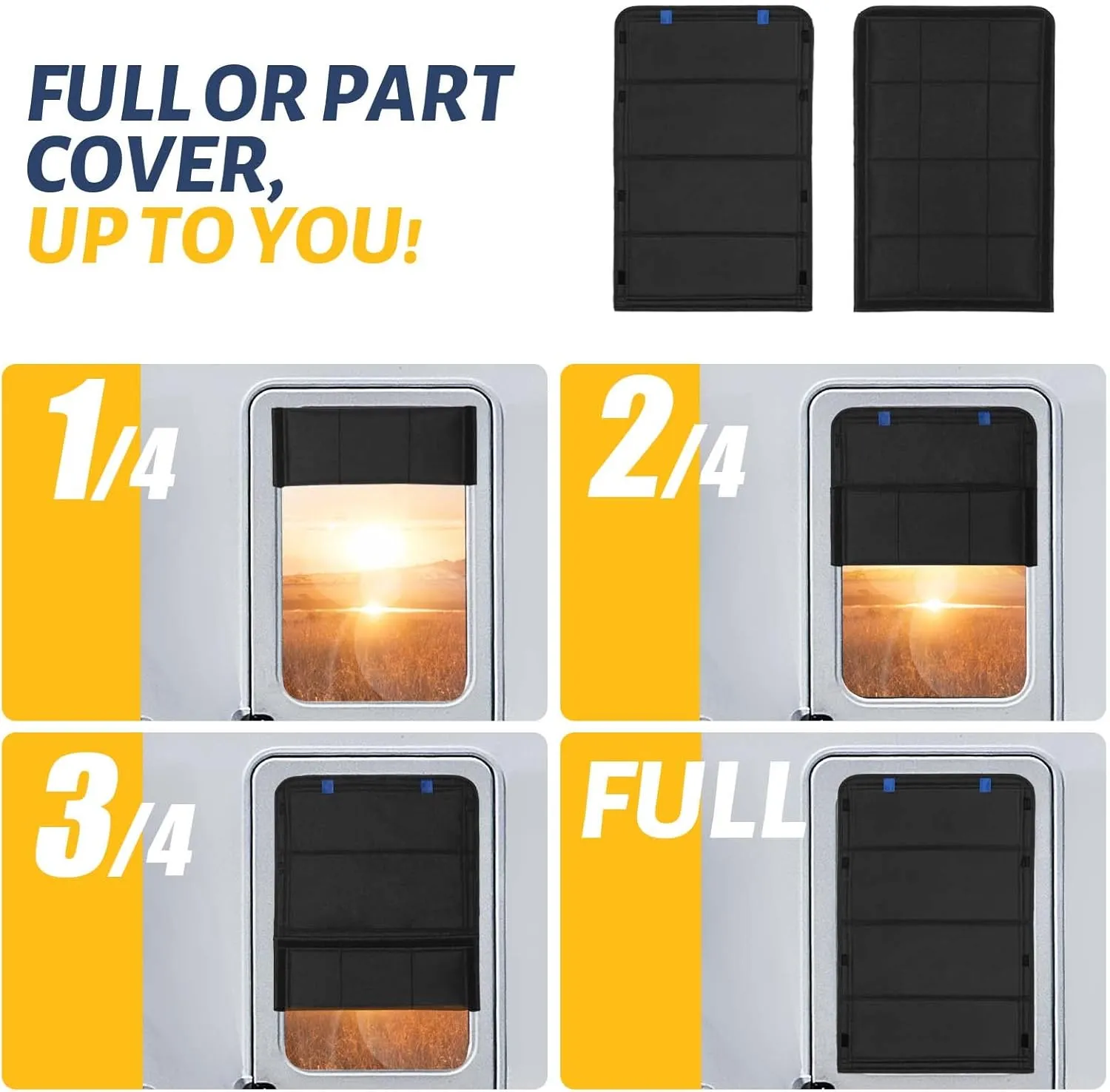 RV Door Window Shade, New Model Foldable RV Blackout Window Cover, UV Rays Protection Camper Trailer Door Window Cover, Hook and Loop Fastener Waterproof Thickened Oxford Fabric (Black-B)