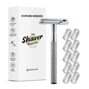 Safety Razor Single Blade for Men with 10 Double Edge Blades Metal Reusable Eco Friendly Razors Silver