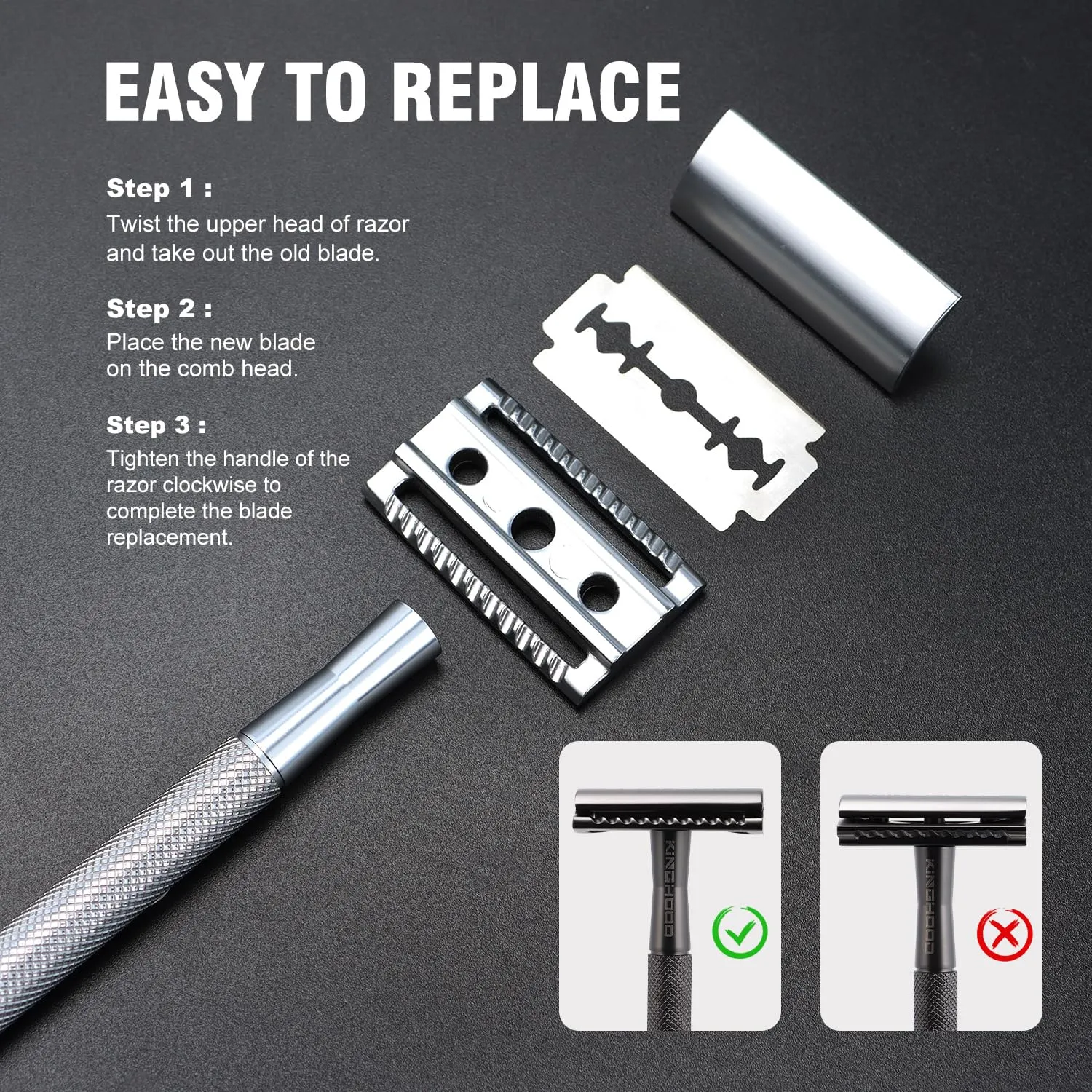 Safety Razor Single Blade for Men with 10 Double Edge Blades Metal Reusable Eco Friendly Razors Silver