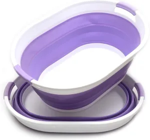 SAMMART Set of 2-39L(10.3 gallon) Collapsible Plastic Laundry Basket-Pop Up Storage Container-Portable Washing Tub-Space Saving Hamper/Basket, Water capacity:30L(7.9 gallon) (2 Oval, Lt. Purple)