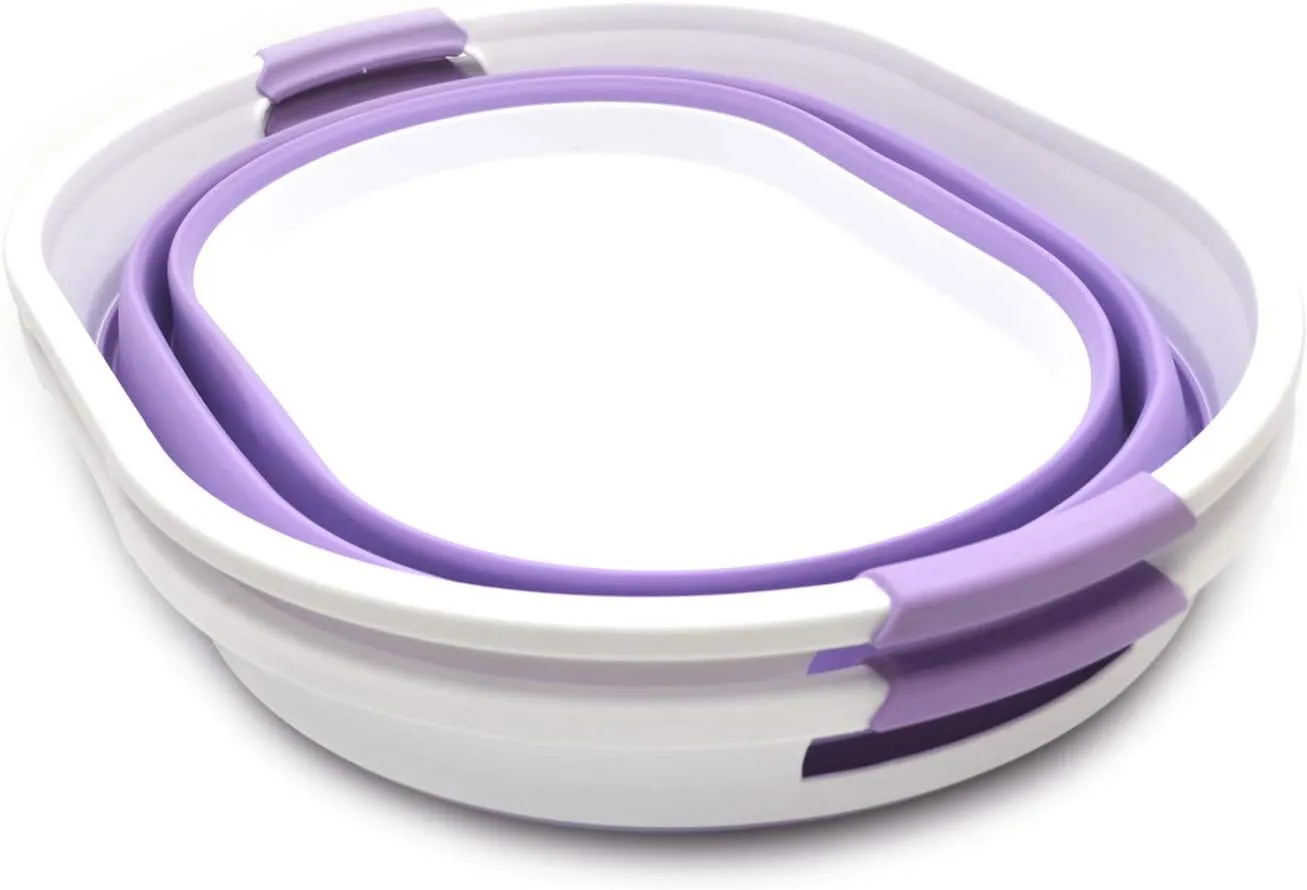 SAMMART Set of 2-39L(10.3 gallon) Collapsible Plastic Laundry Basket-Pop Up Storage Container-Portable Washing Tub-Space Saving Hamper/Basket, Water capacity:30L(7.9 gallon) (2 Oval, Lt. Purple)