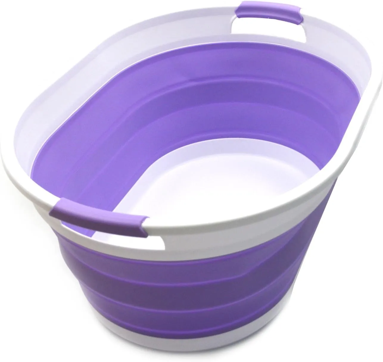 SAMMART Set of 2-39L(10.3 gallon) Collapsible Plastic Laundry Basket-Pop Up Storage Container-Portable Washing Tub-Space Saving Hamper/Basket, Water capacity:30L(7.9 gallon) (2 Oval, Lt. Purple)
