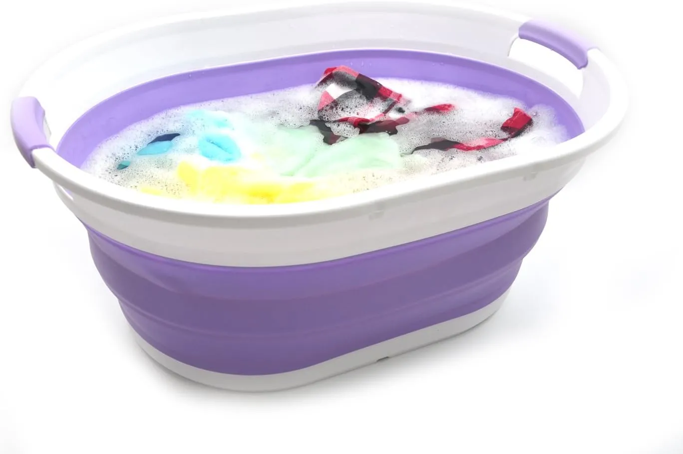 SAMMART Set of 2-39L(10.3 gallon) Collapsible Plastic Laundry Basket-Pop Up Storage Container-Portable Washing Tub-Space Saving Hamper/Basket, Water capacity:30L(7.9 gallon) (2 Oval, Lt. Purple)