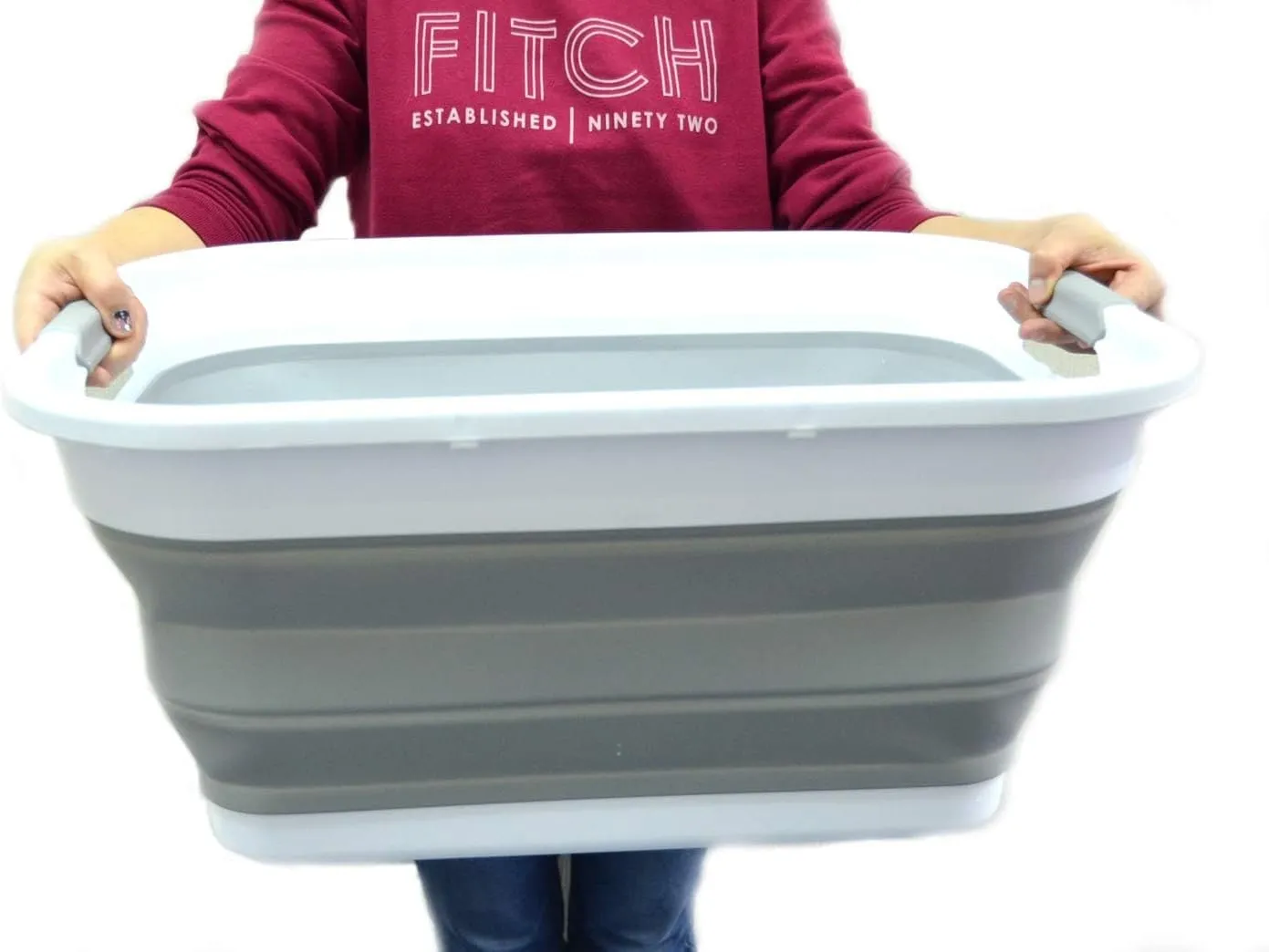 SAMMART Set of 2-41L(10.8 Gallon) Collapsible Plastic Laundry Basket-Pop Up Storage Container-Portable Washing Tub-Space Saving Hamper/Basket, Water Capacity:32L(8.4 Gallon) (2 Rectangular, Grey)