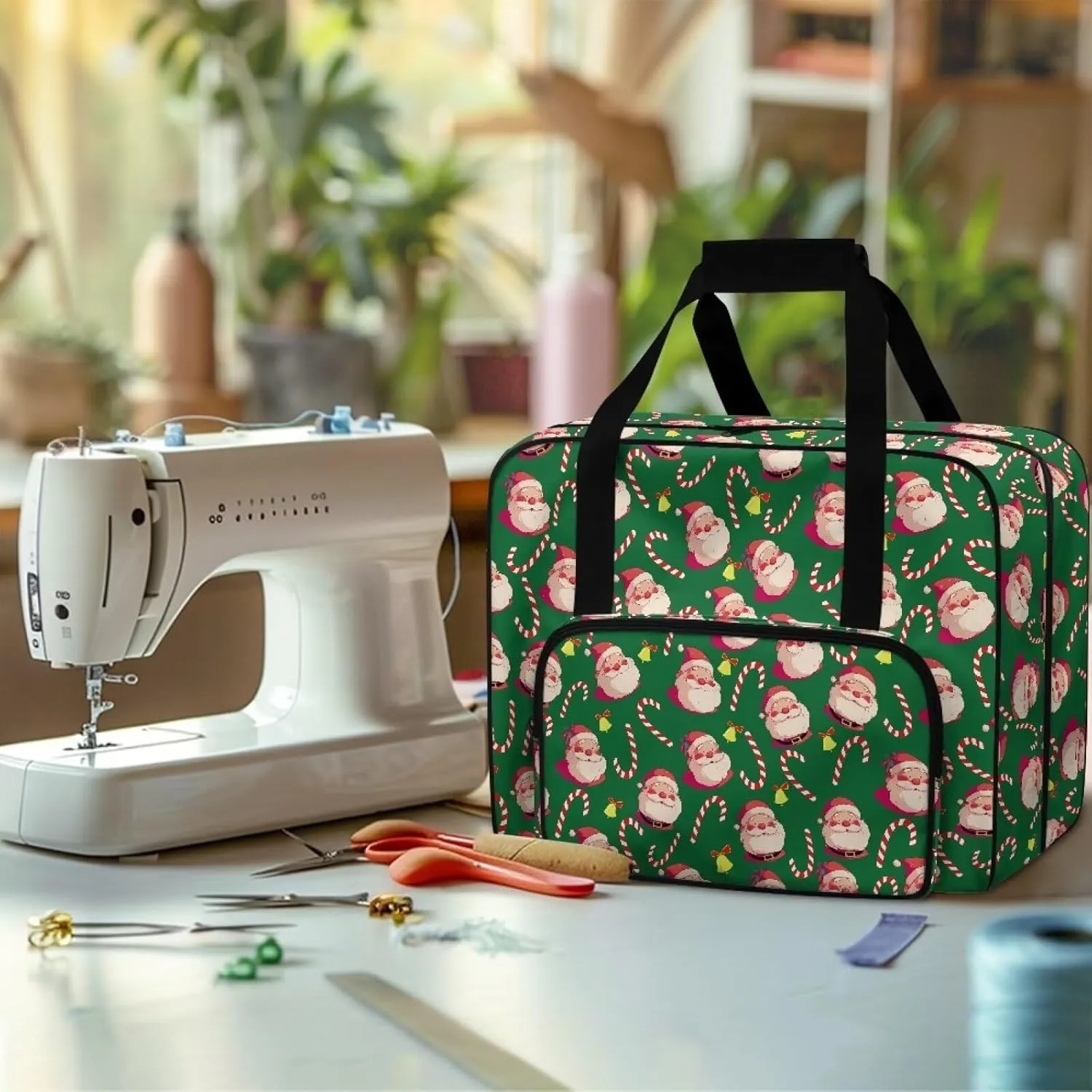Santa Claus Cover for Sewing Machine Candy Sewing Machine Carrying Case Easy to Clean and Reusable Portable Sewing Machine Handbag Sewing Storage Bag Christmas Gifts