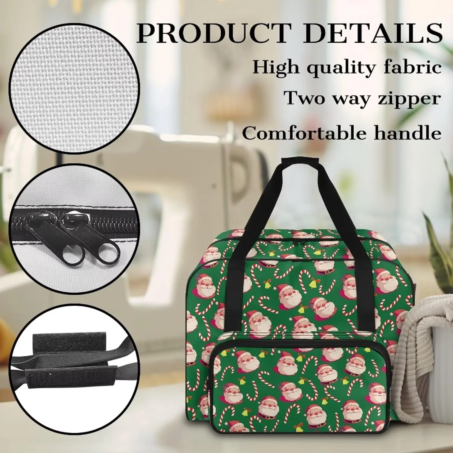 Santa Claus Cover for Sewing Machine Candy Sewing Machine Carrying Case Easy to Clean and Reusable Portable Sewing Machine Handbag Sewing Storage Bag Christmas Gifts