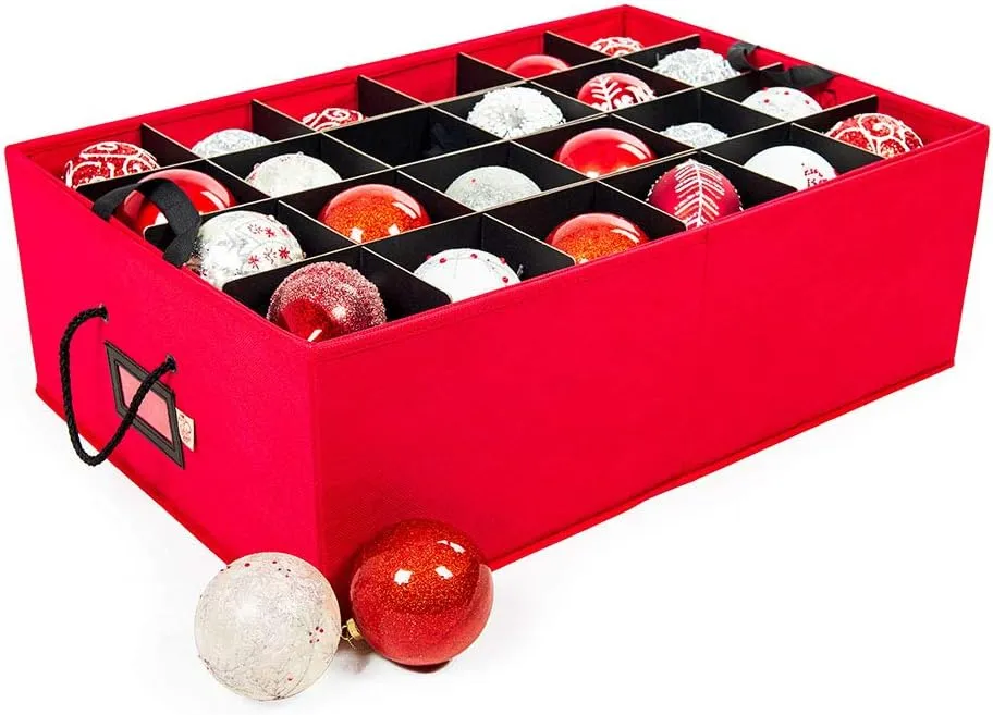 Santa's Bags [Christmas Ornament Storage Box with Dividers] - (Holds 48 Ornaments up to 4 Inches in Diameter) | Acid-Free Removable Trays with Separators | 2 Removable Trays