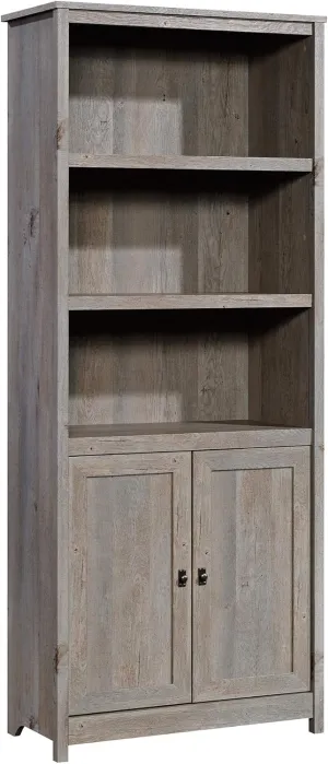 Sauder Cottage Road Book Shelf, Bookshelf with Storage, Library Bookcase with Doors and Adjustable Shelves, in Mystic Oak Finish