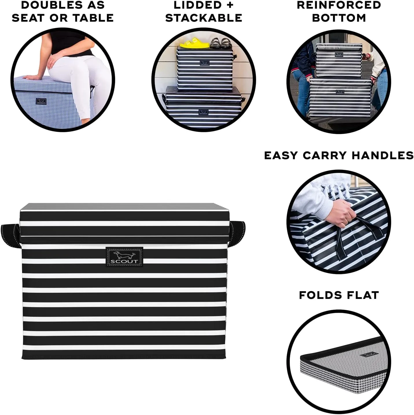 SCOUT Rump Roost MED - Medium Lidded Storage Bin with Handles, Collapsible, Stackable, Doubles as Seat or Table, Holds 80 Lbs