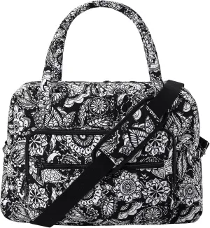 Searock Women's Weekender Bag 18in Cotton Carry On Overnight Travel Duffle Bag Lightweight with Plenty of Pockets-Black/White