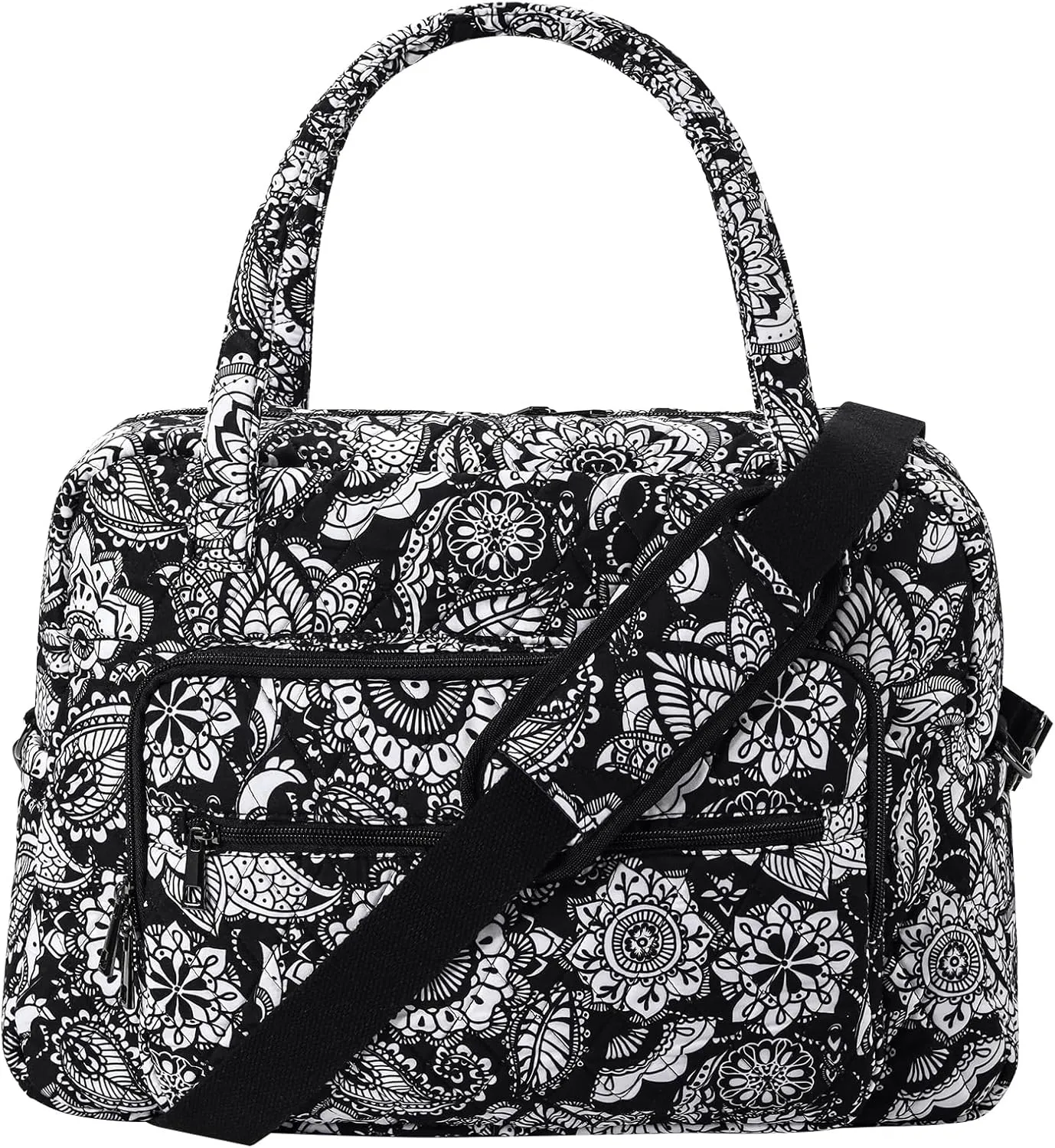 Searock Women's Weekender Bag 18in Cotton Carry On Overnight Travel Duffle Bag Lightweight with Plenty of Pockets-Black/White