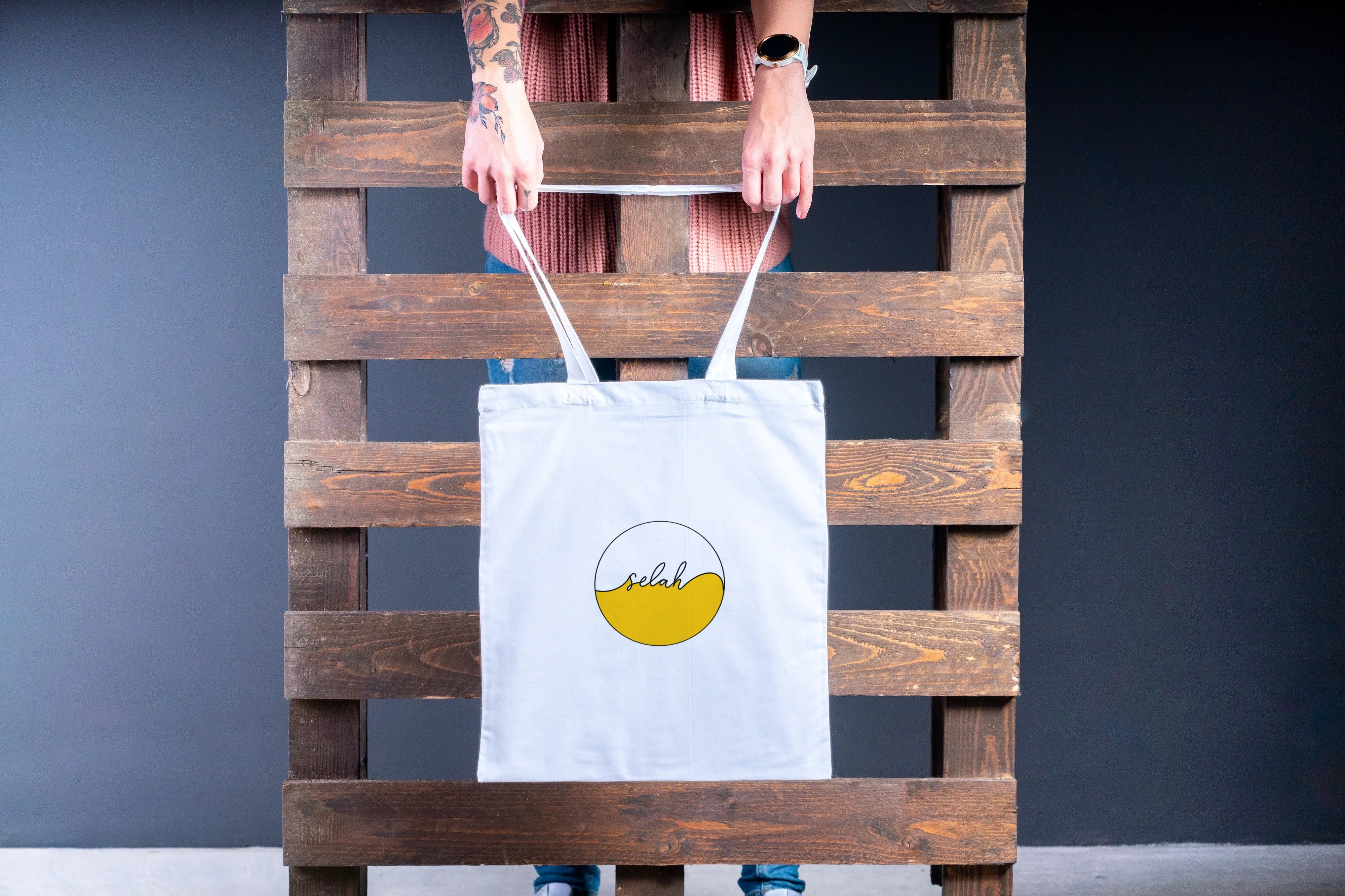 Selah Logo Cotton Linen Tote Bags with Inner Zippered Pocket