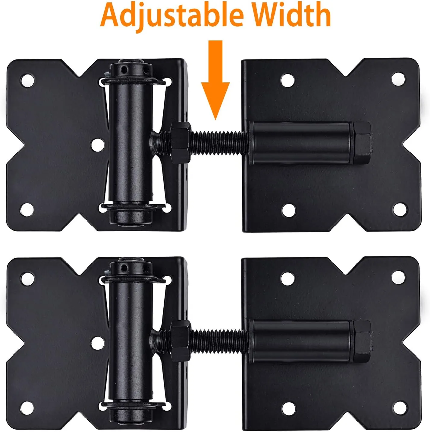 Self Closing Gate Hardware Hinges Heavy Duty for Wooden/Vinyl/PVC Fences,90 Degree Adjustable, with Installation Screws and Swing Adjuster Tool,2 Pack/Set,Black