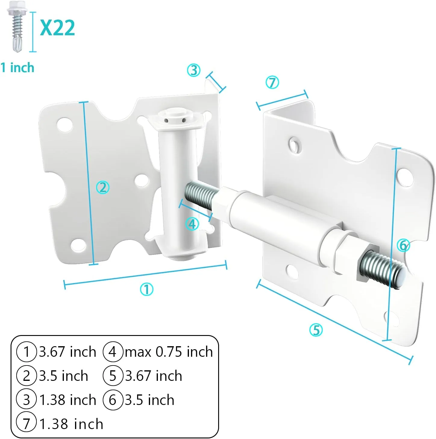 Self-Closing Gate Hinges, Heavy Duty for Vinyl/Wood/Metal Fence, Pack of 2, with Self-Tapping Screws and Adjuster Tool