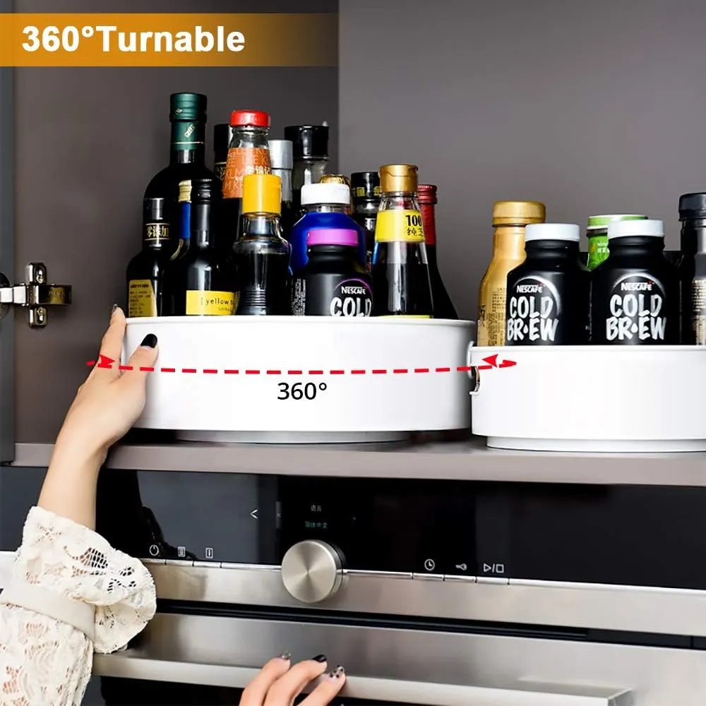 Semlos 360° Rotating Lazy Susan Organizers, 2 Packs 9" and 12" Turntable Spice Rack Organisers for Kitchen Organization and Storage, Non-Slip Under Sink Organizer for Bathroom Pantry Cupboard