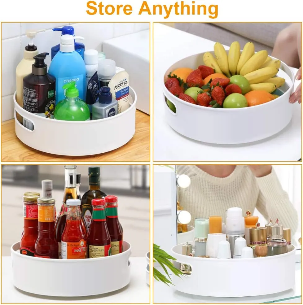 Semlos 360° Rotating Lazy Susan Organizers, 2 Packs 9" and 12" Turntable Spice Rack Organisers for Kitchen Organization and Storage, Non-Slip Under Sink Organizer for Bathroom Pantry Cupboard