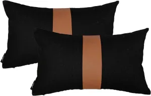 Set of 2 Black Decorative Throw Pillow Cover 12x20 Lumbar Accent Cushion Covers Farmhouse Rustic Pillow Case Modern Leather Pillow Cover for Sofa Couch Chair Bedroom Boho Decor