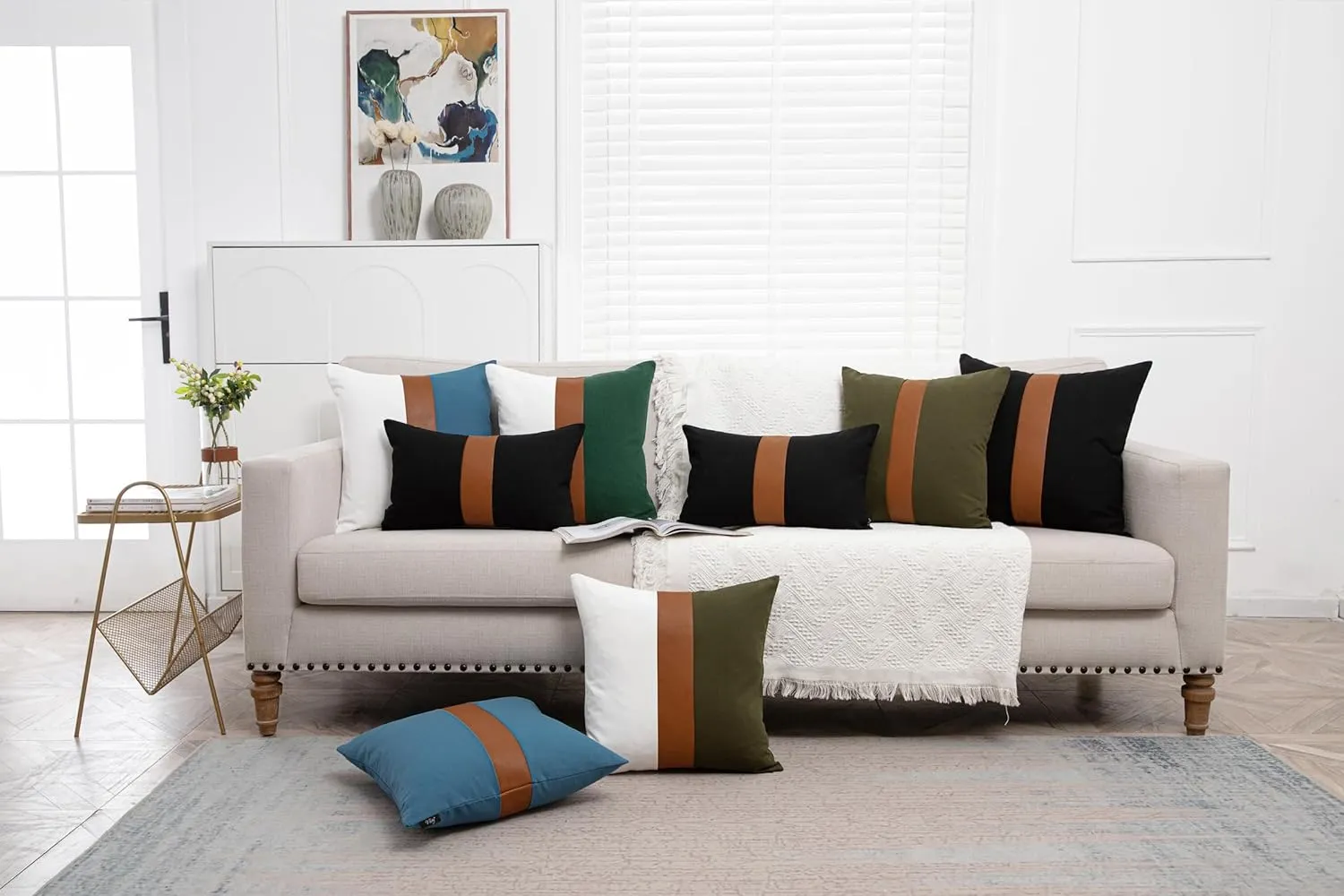 Set of 2 Black Decorative Throw Pillow Cover 12x20 Lumbar Accent Cushion Covers Farmhouse Rustic Pillow Case Modern Leather Pillow Cover for Sofa Couch Chair Bedroom Boho Decor