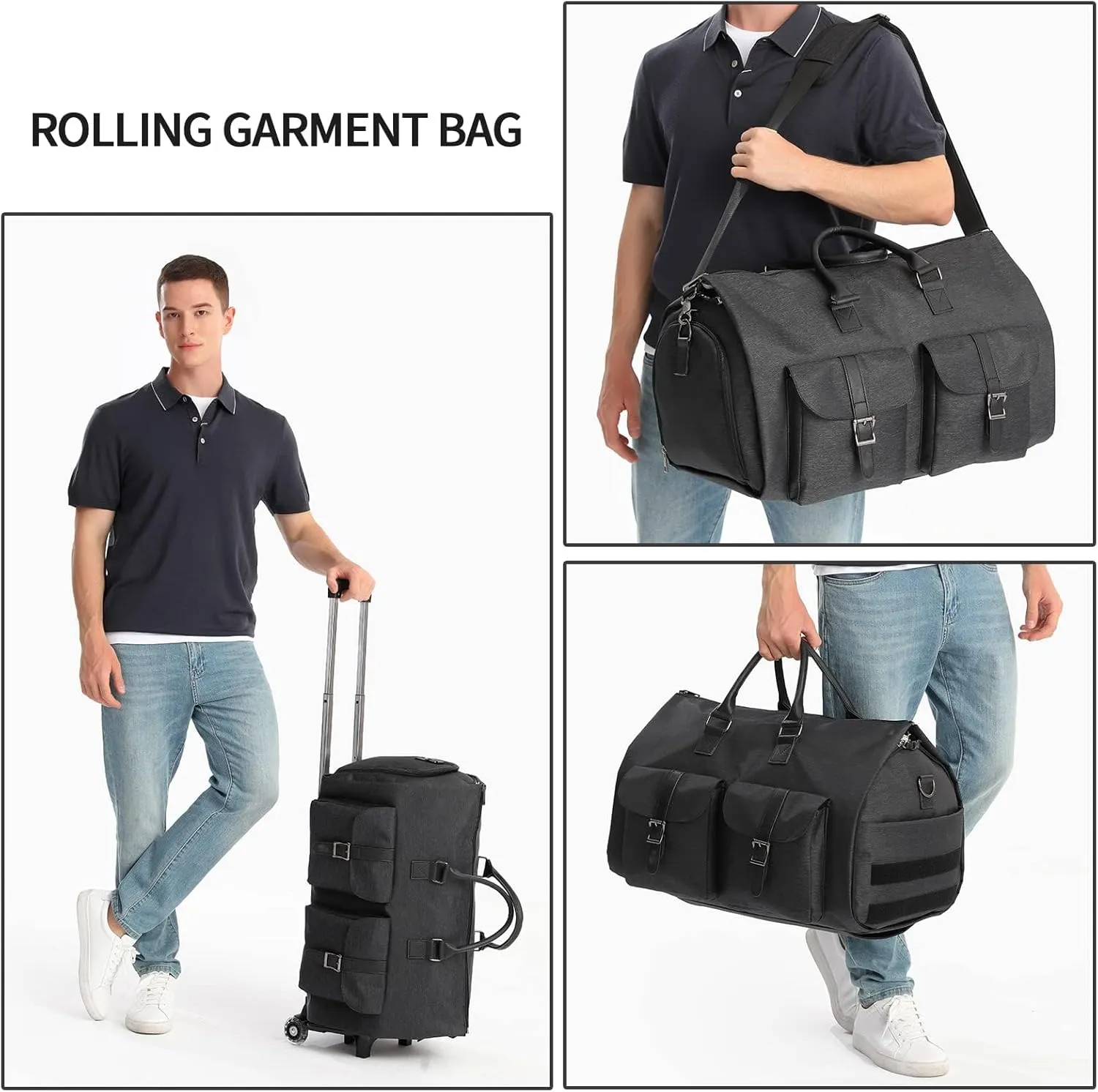 seyfocnia Rolling Garment Bag,Rolling Duffle Bag with Wheels Rolling Garment Bags for Travel with Shoe Pouch Carry On Bag Weekender Bags Garment Duffel Bag for Men or Women-Grey