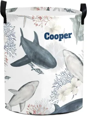 Shark Coral Sea star Flowers Personalized Waterproof Foldable Laundry Basket Bag with Handle, Custom Collapsible Clothes Hamper Storage Bin for Toys Laundry Dorm Travel Bathroom