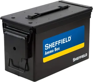 Sheffield 12643 Military Style 50-Cal Ammo Can, Airtight and Water-Resistant Ammo Storage, Heavy Gauge Steel Ammo Cans, Ammo Boxes for Storage, Black