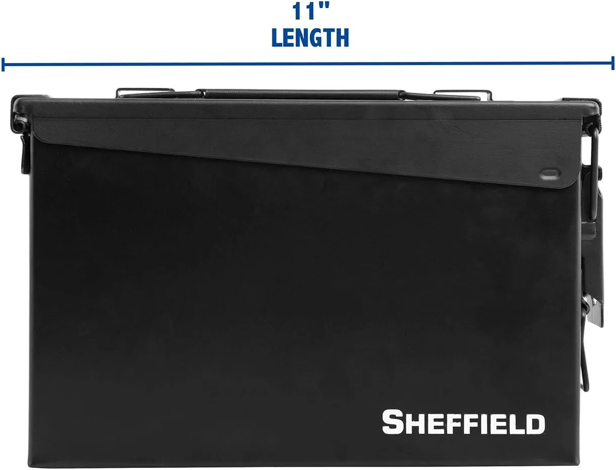 Sheffield Military Style Ammo Can, Airtight and Water-Resistant Ammo Storage, Heavy Gauge Steel Ammo Cans