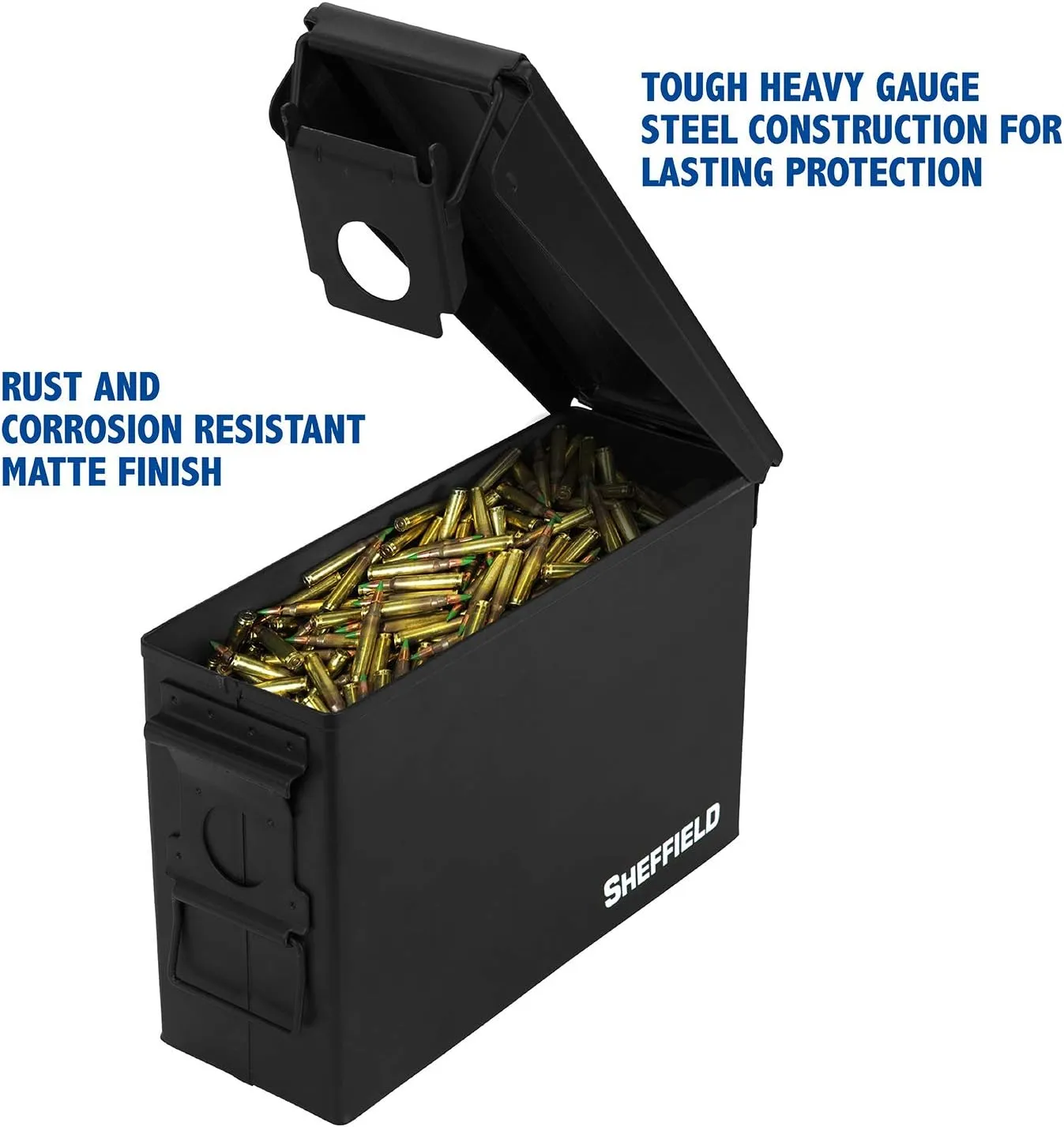 Sheffield Military Style Ammo Can, Airtight and Water-Resistant Ammo Storage, Heavy Gauge Steel Ammo Cans