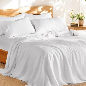 Shilucheng 100% French Linen Sheets - King Size Bed Sheets, Breathable & Cooling Pure Linen Sheets,Soft Durable and Tear Resistant -16 Inch Deep Pocket - 6Pcs (White, King)