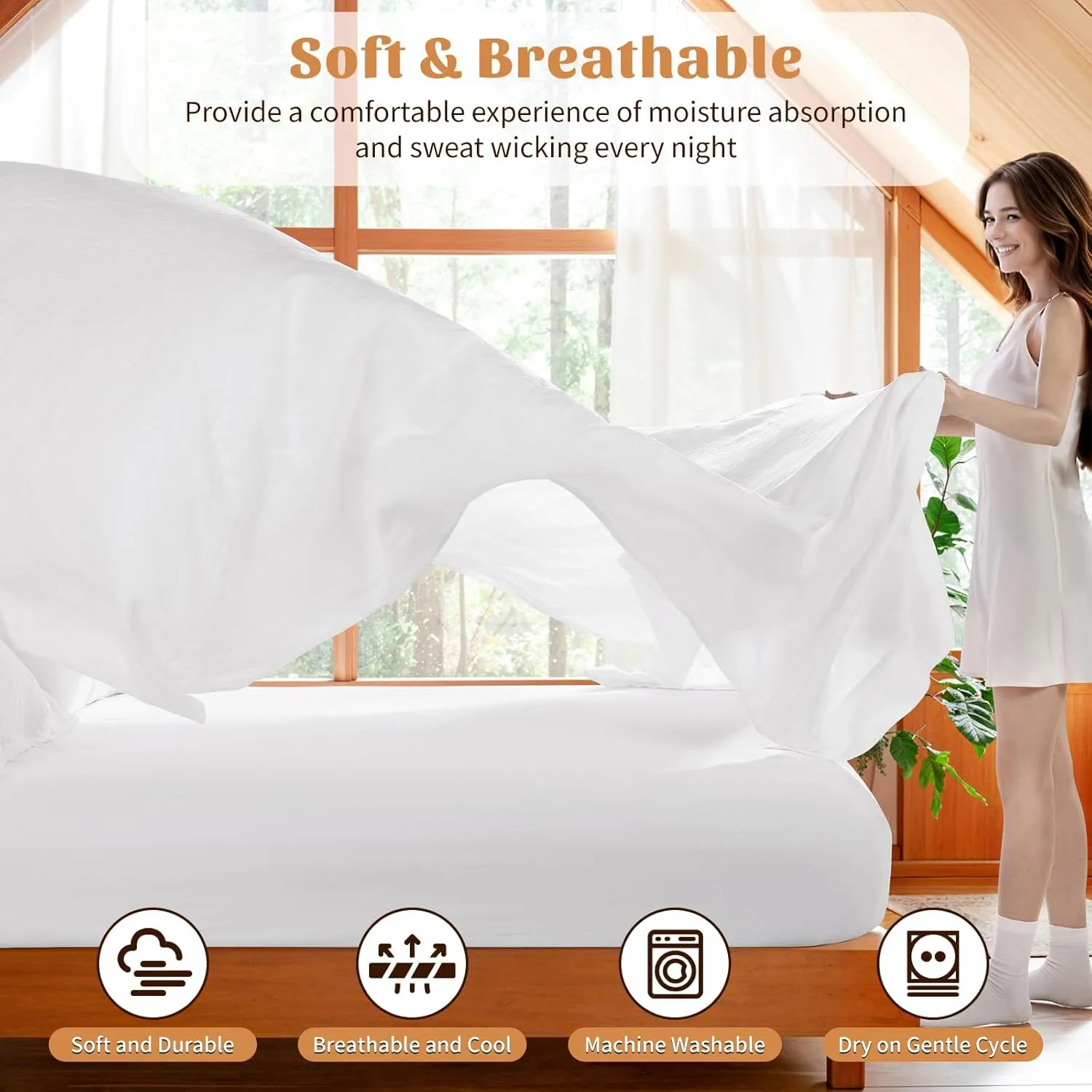 Shilucheng 100% French Linen Sheets - King Size Bed Sheets, Breathable & Cooling Pure Linen Sheets,Soft Durable and Tear Resistant -16 Inch Deep Pocket - 6Pcs (White, King)