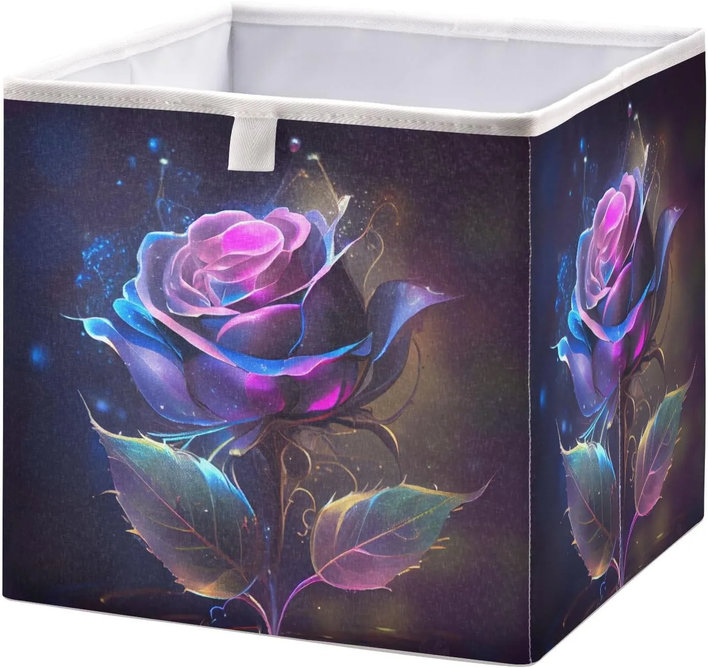 Shinny-magic-rose-print 11x11x11in Fabric Foldable Strong Cube Basket Organizer with Handles, Storage Bins For Toys Closet Shelves, Books, Cloth