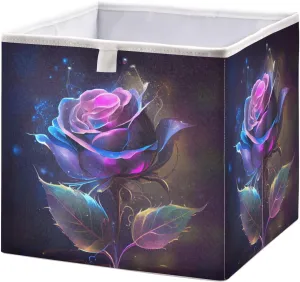 Shinny-magic-rose-print 11x11x11in Fabric Foldable Strong Cube Basket Organizer with Handles, Storage Bins For Toys Closet Shelves, Books, Cloth